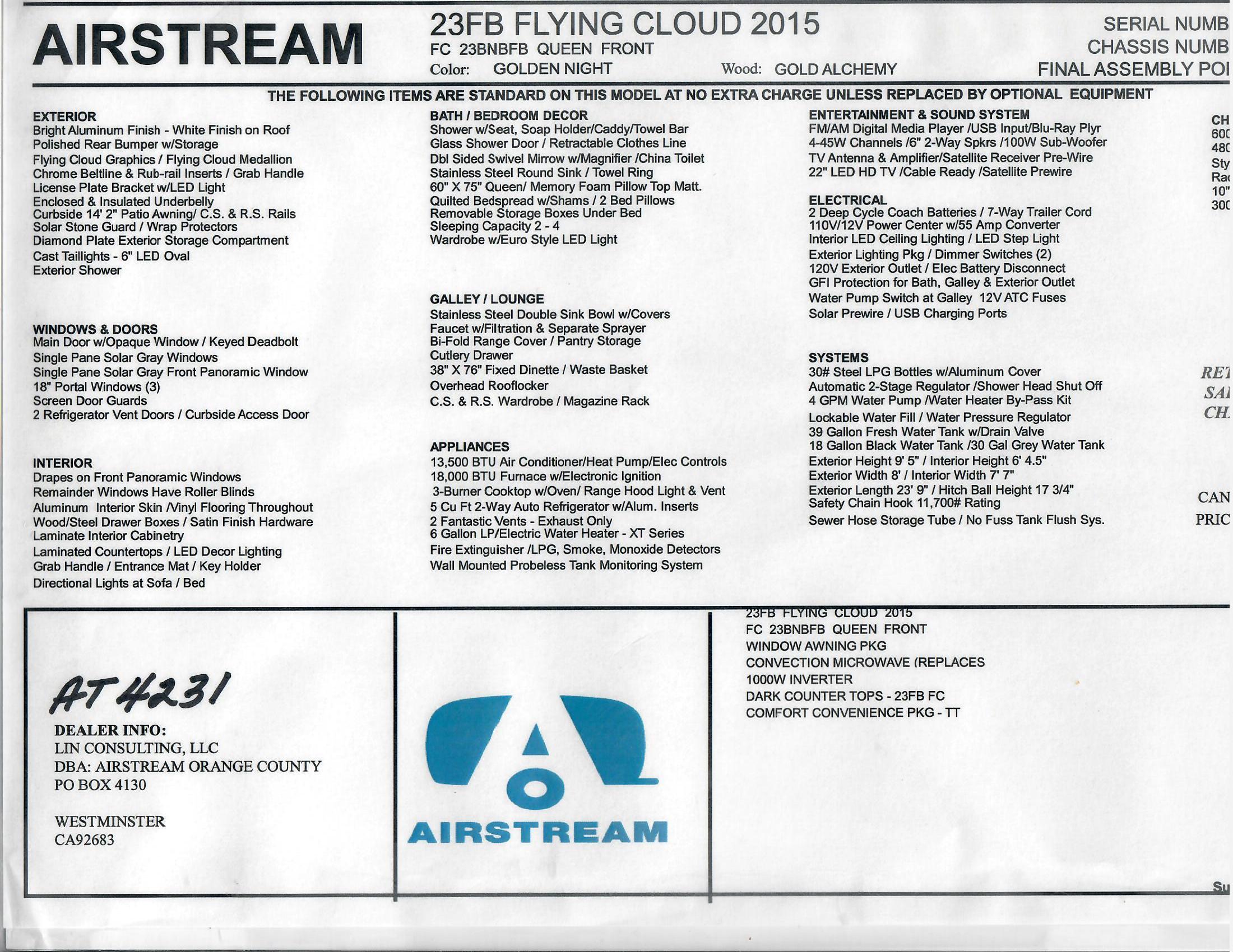 2015 Airstream FLYING CLOUD 23FB in newport beach CA