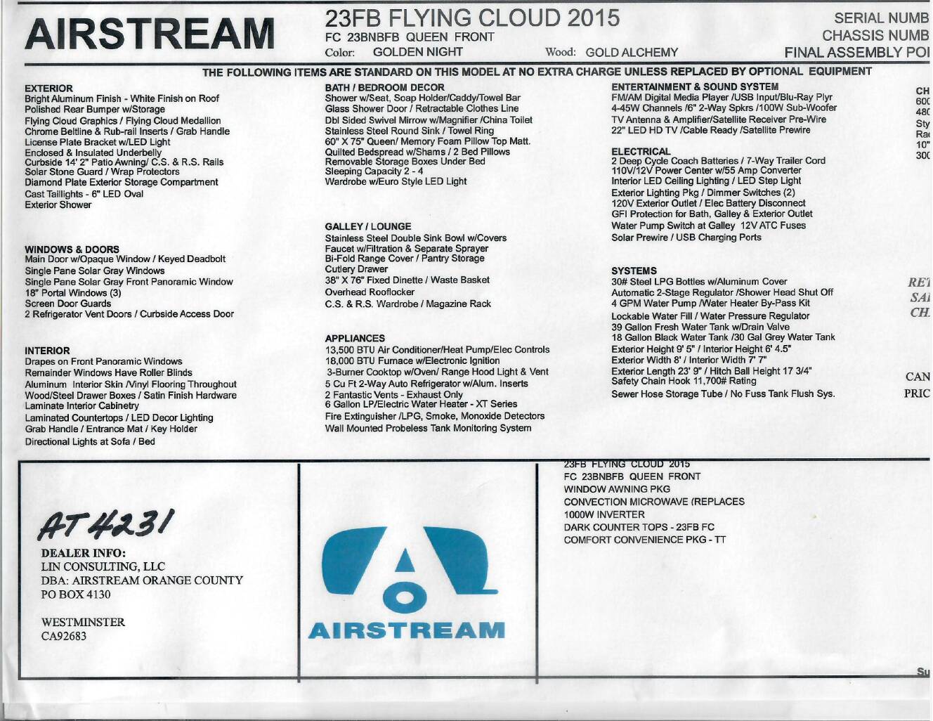 A photo of this 2015 Airstream FLYING CLOUD 23FB