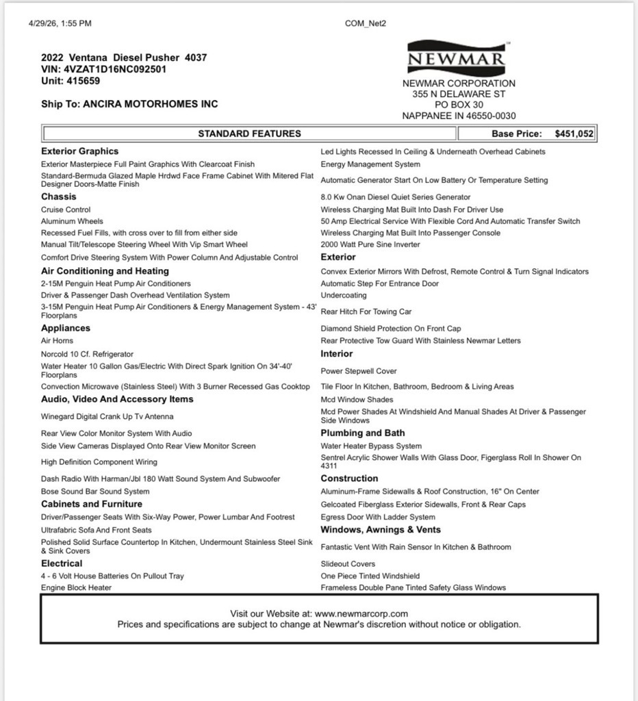 2022 Newmar VENTANA 4037 in santa maria CA