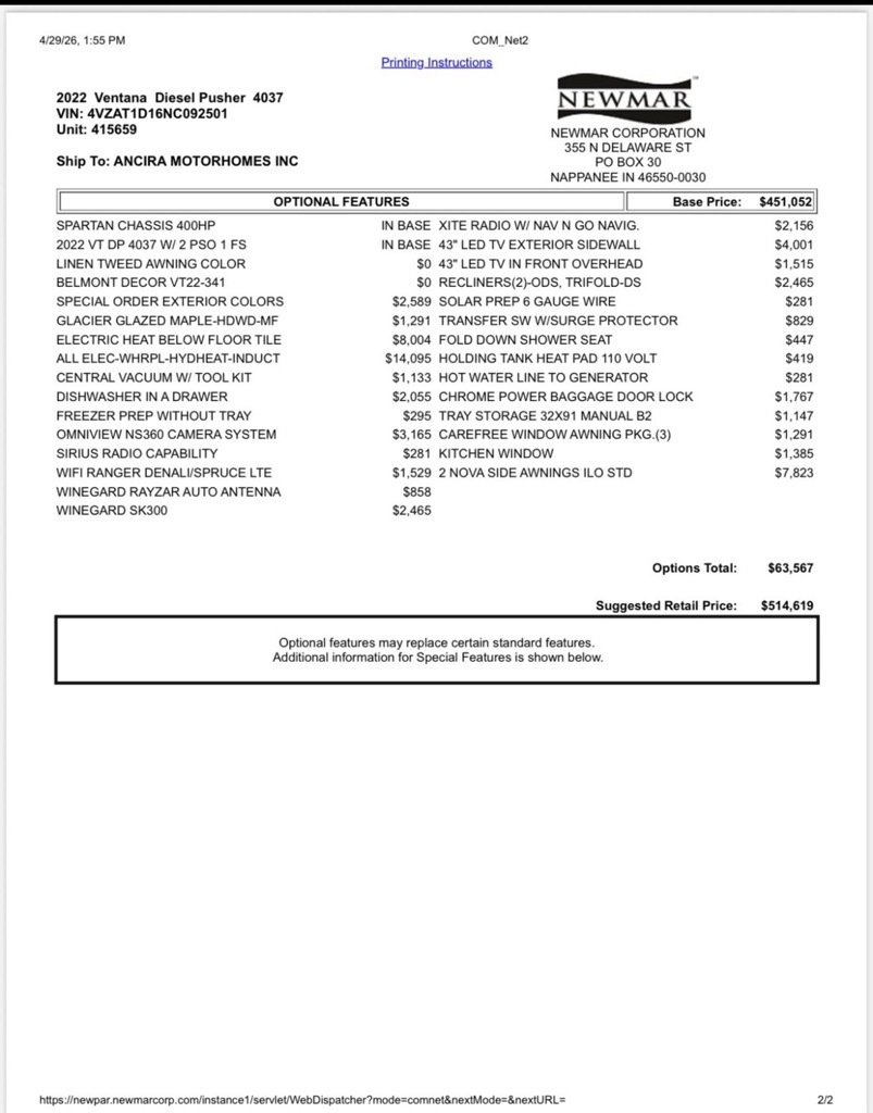 2022 Newmar VENTANA 4037 in santa maria CA