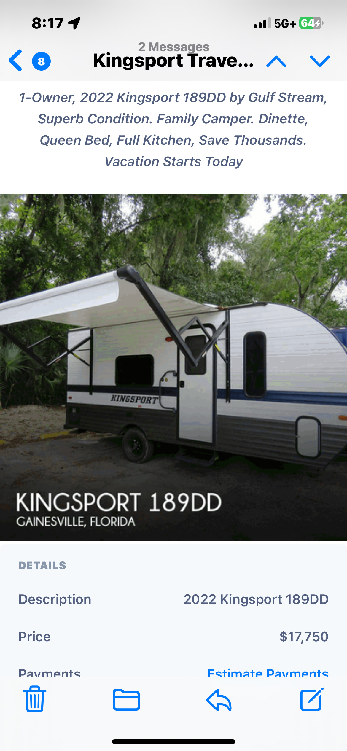 2022 Gulf Stream AMERI-LITE 189DD in bradenton FL
