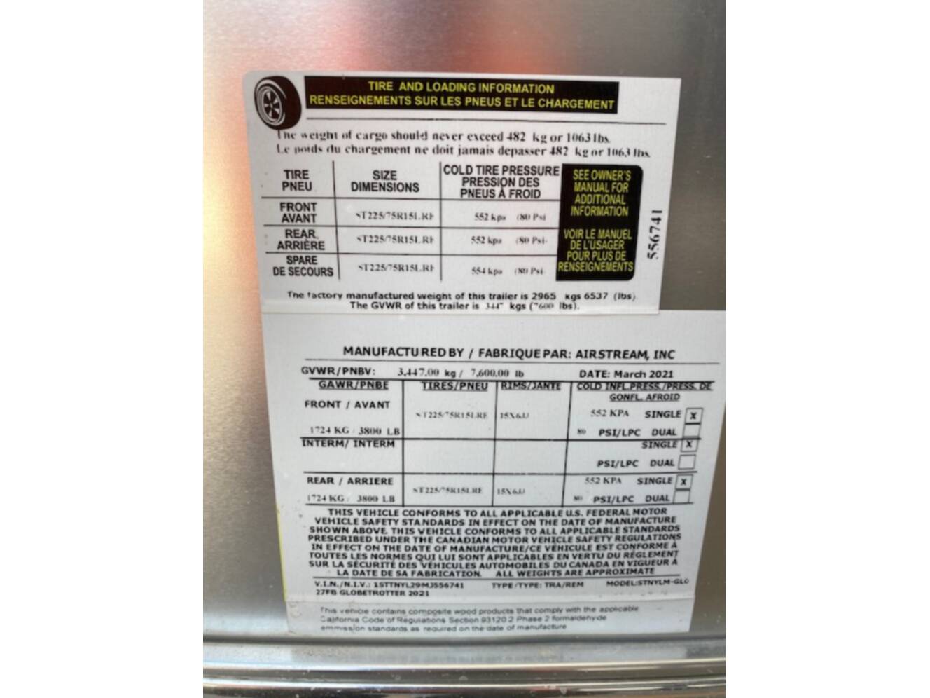 A photo of this 2021 Airstream GLOBETROTTER 27FB TWIN