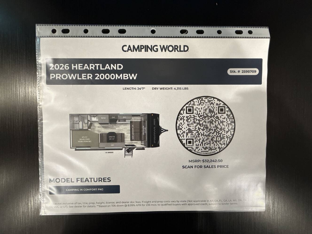 A photo of this 2026 Heartland PROWLER 2000MBW