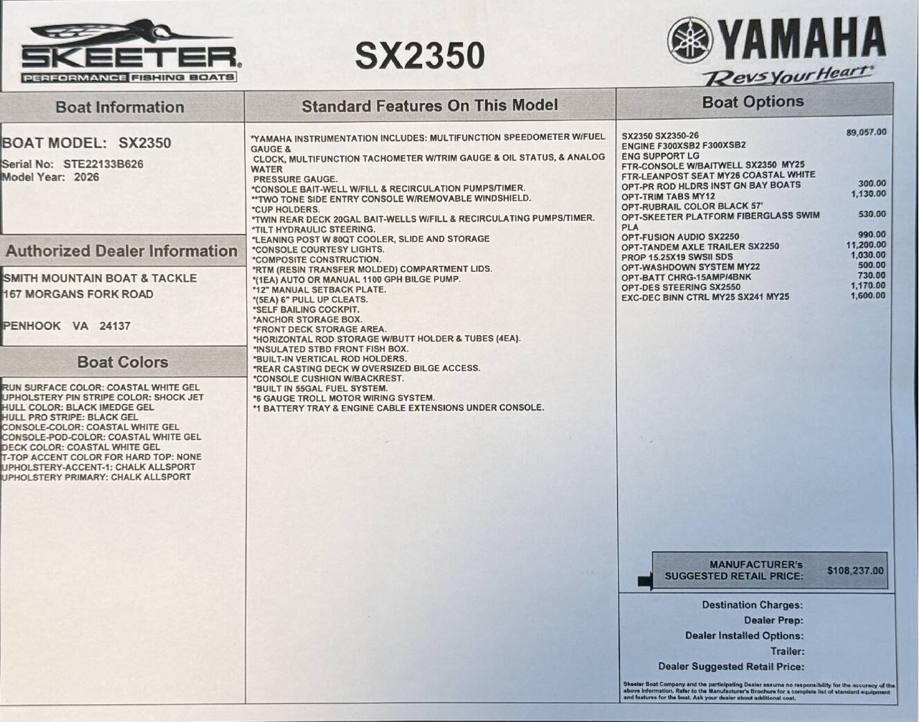 A photo of this 2026 Skeeter SX Series SX2350