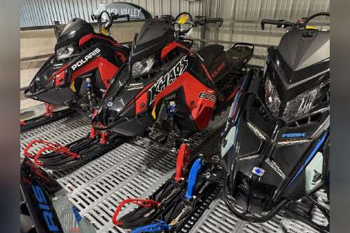 2026 Polaris® Patriot Boost RMK Khaos 155 Gloss Black / Blue Dusk in rochester MN