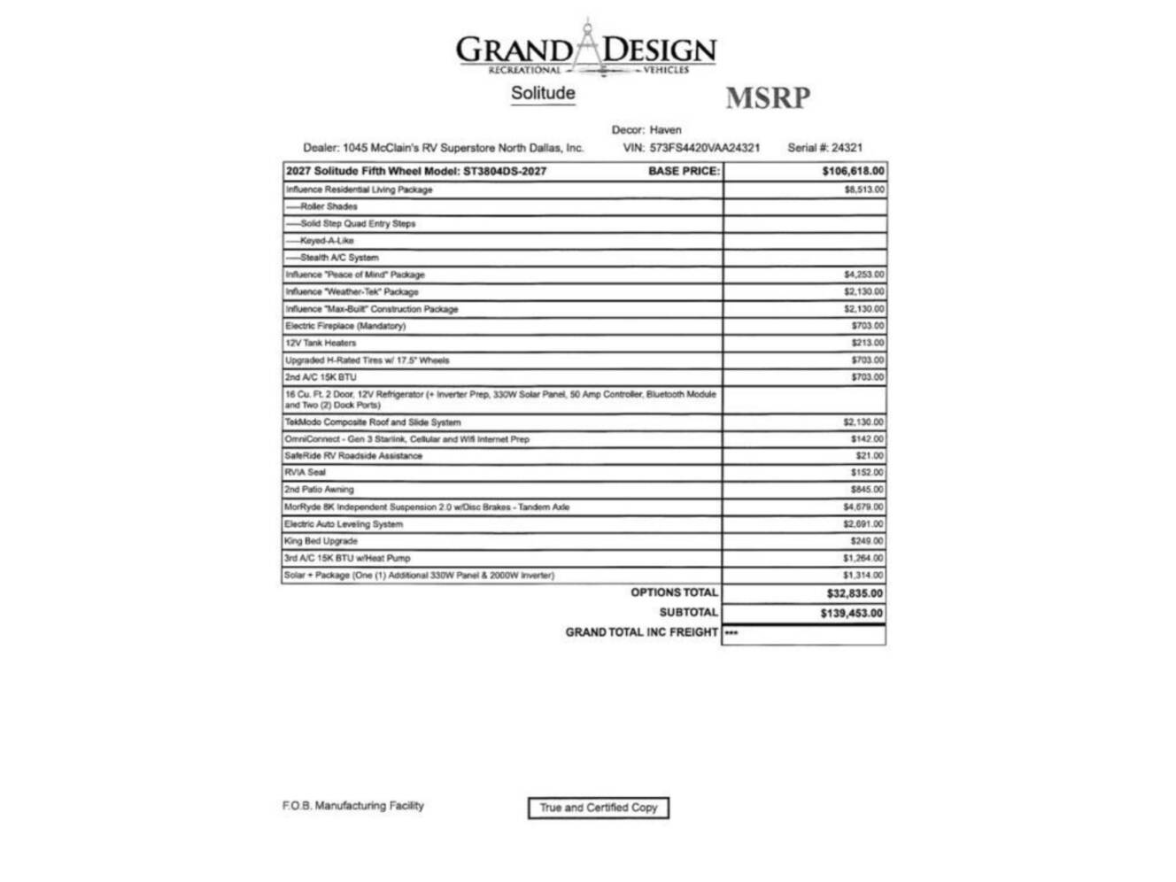 A photo of this 2027 Grand Design Influence 3804DS