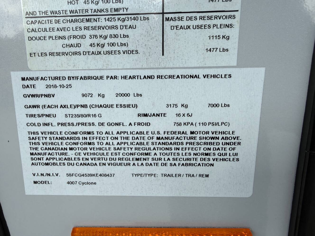 A photo of this 2019 Heartland CYCLONE 4007