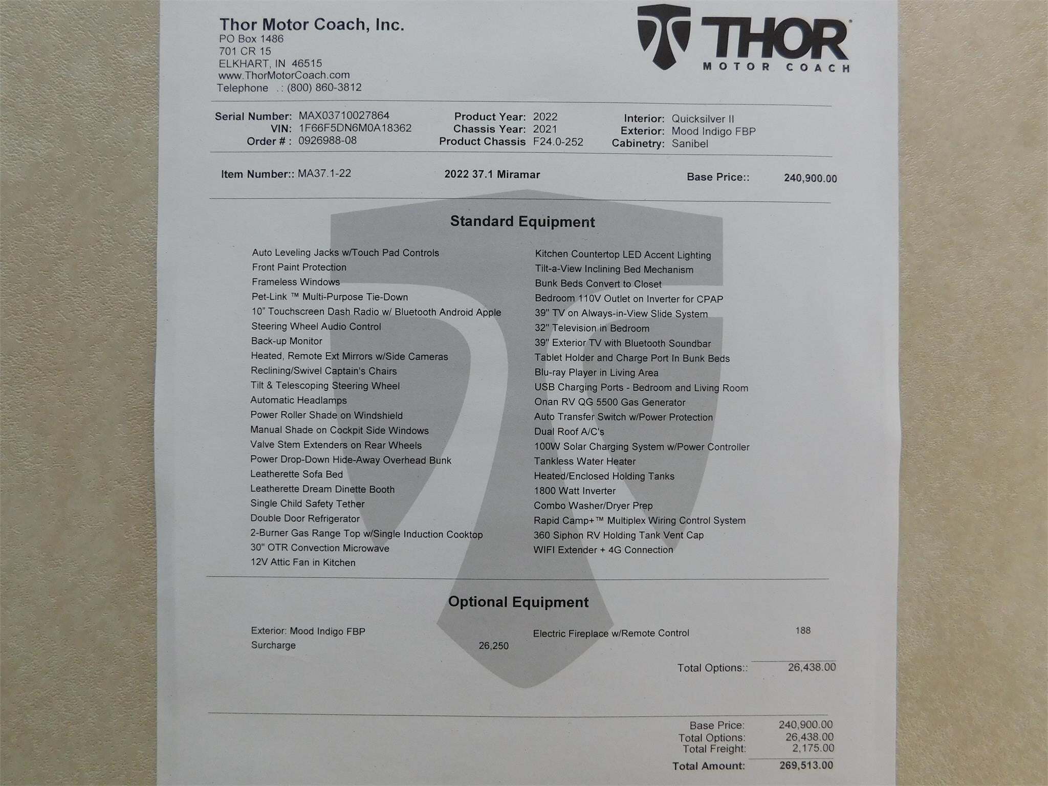 2022 Thor Motor Coach MIRAMAR 37.1 in brooksville FL