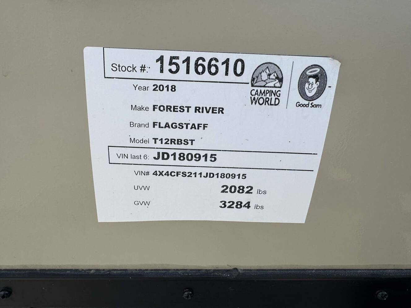 A photo of this 2018 Forest River FLAGSTAFF HARD SIDE T12RBST