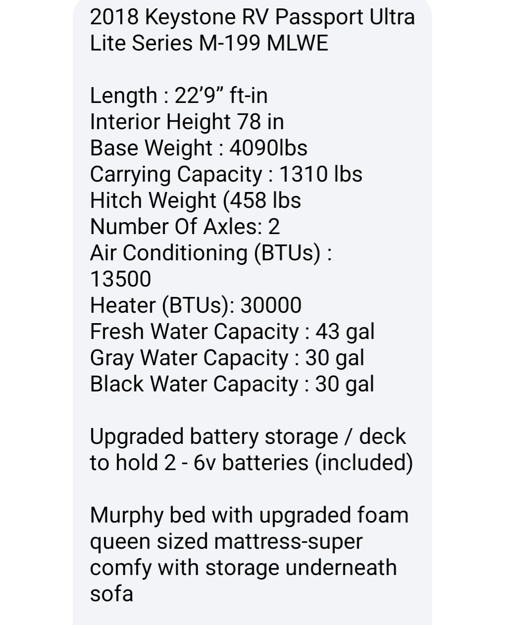 2018 Keystone PASSPORT ULTRA LITE 199MLWE RV