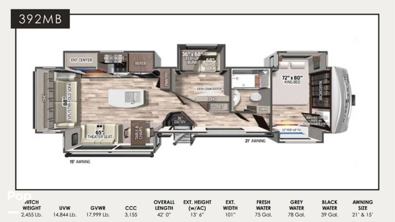 A photo of this 2021 Palomino River Ranch 392MB