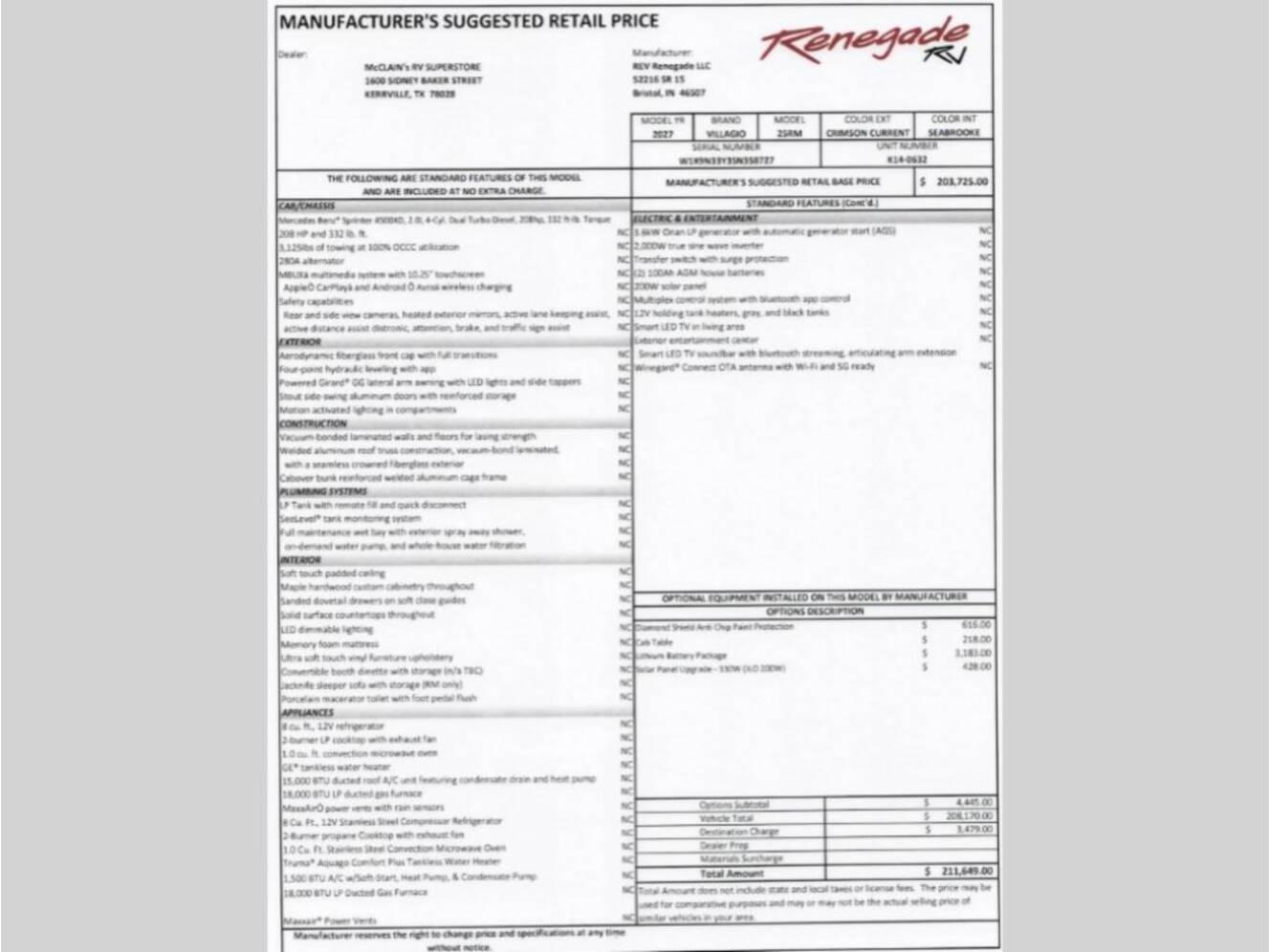 A photo of this 2027 Renegade Villagio 25RMC