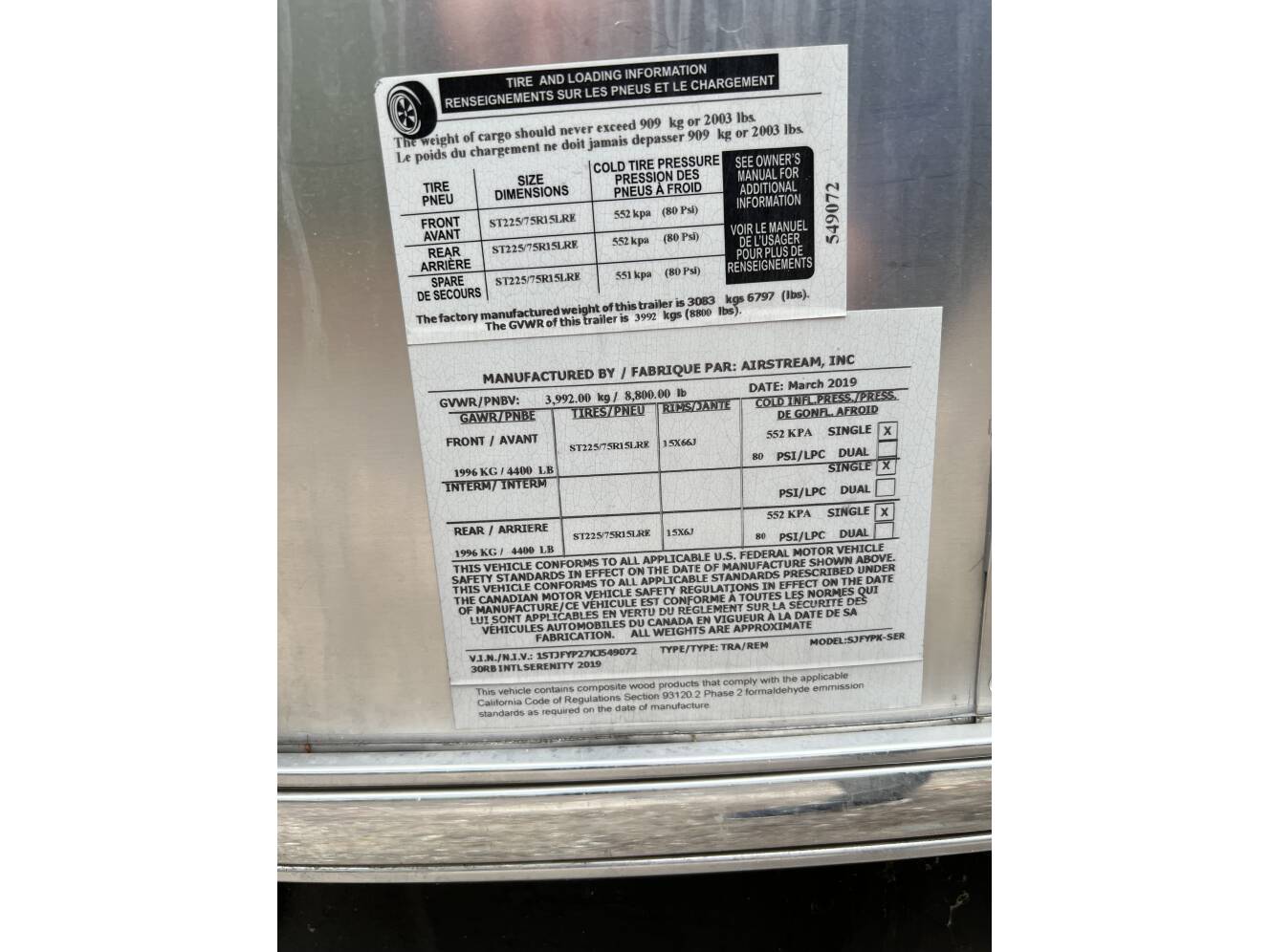A photo of this 2019 Airstream INTERNATIONAL SERENITY 30RBQ