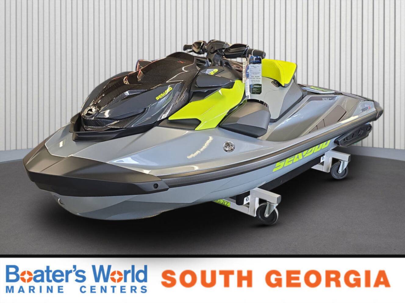 A photo of this 2026 Sea-Doo RXP-X 325 Tech, BRP Premium A, iBR Ice Metal / Manta
