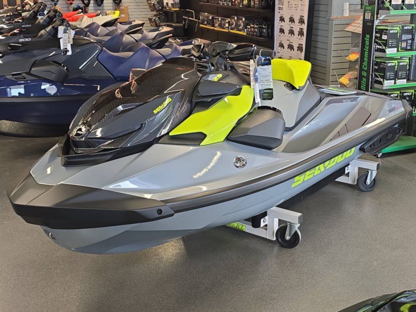 A photo of this 2026 Sea-Doo RXP-X 325 Tech, BRP Premium A, iBR Ice Metal / Manta