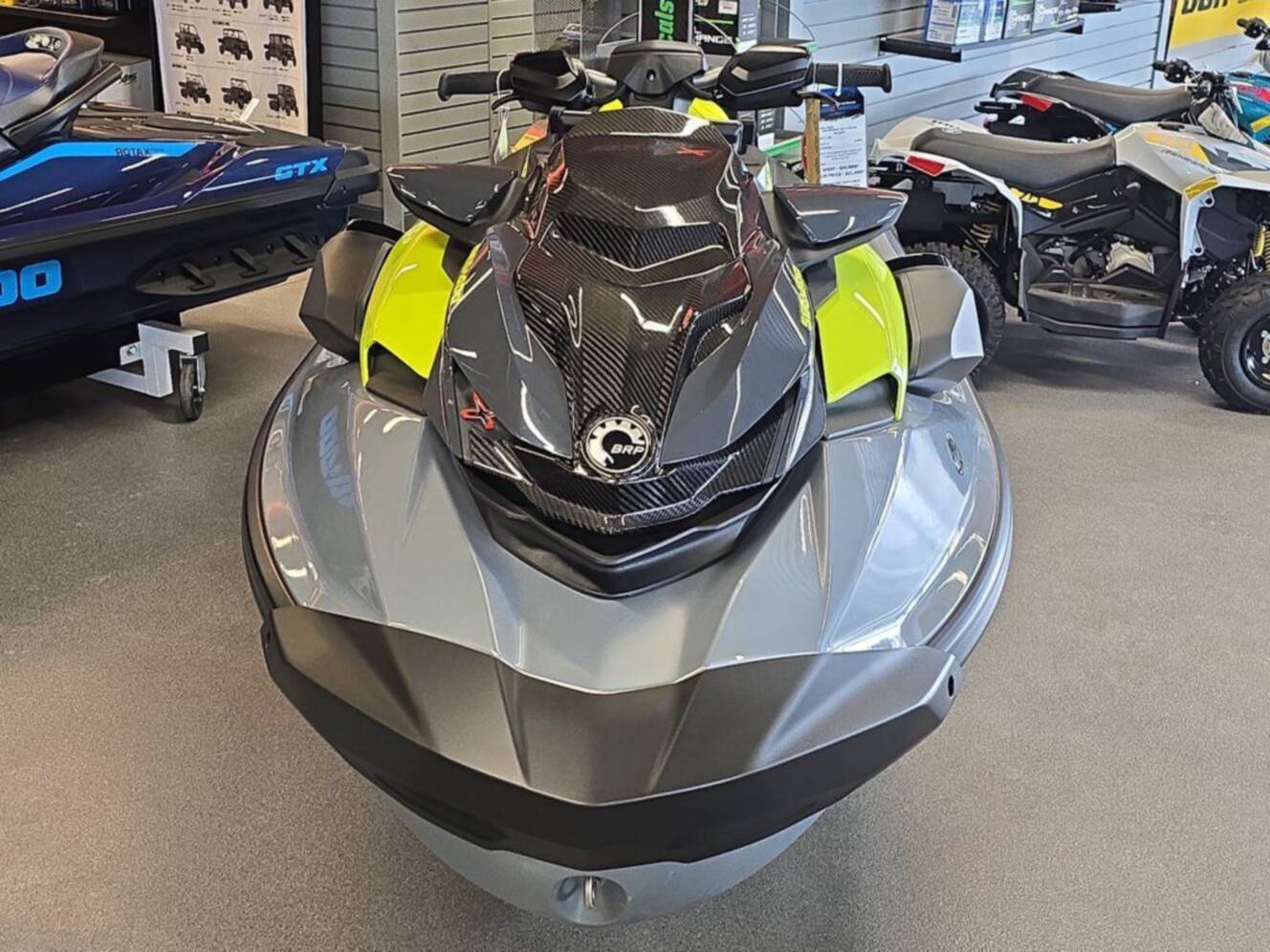 A photo of this 2026 Sea-Doo RXP-X 325 Tech, BRP Premium A, iBR Ice Metal / Manta