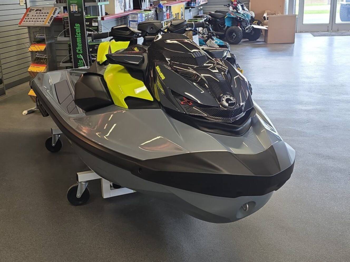 A photo of this 2026 Sea-Doo RXP-X 325 Tech, BRP Premium A, iBR Ice Metal / Manta