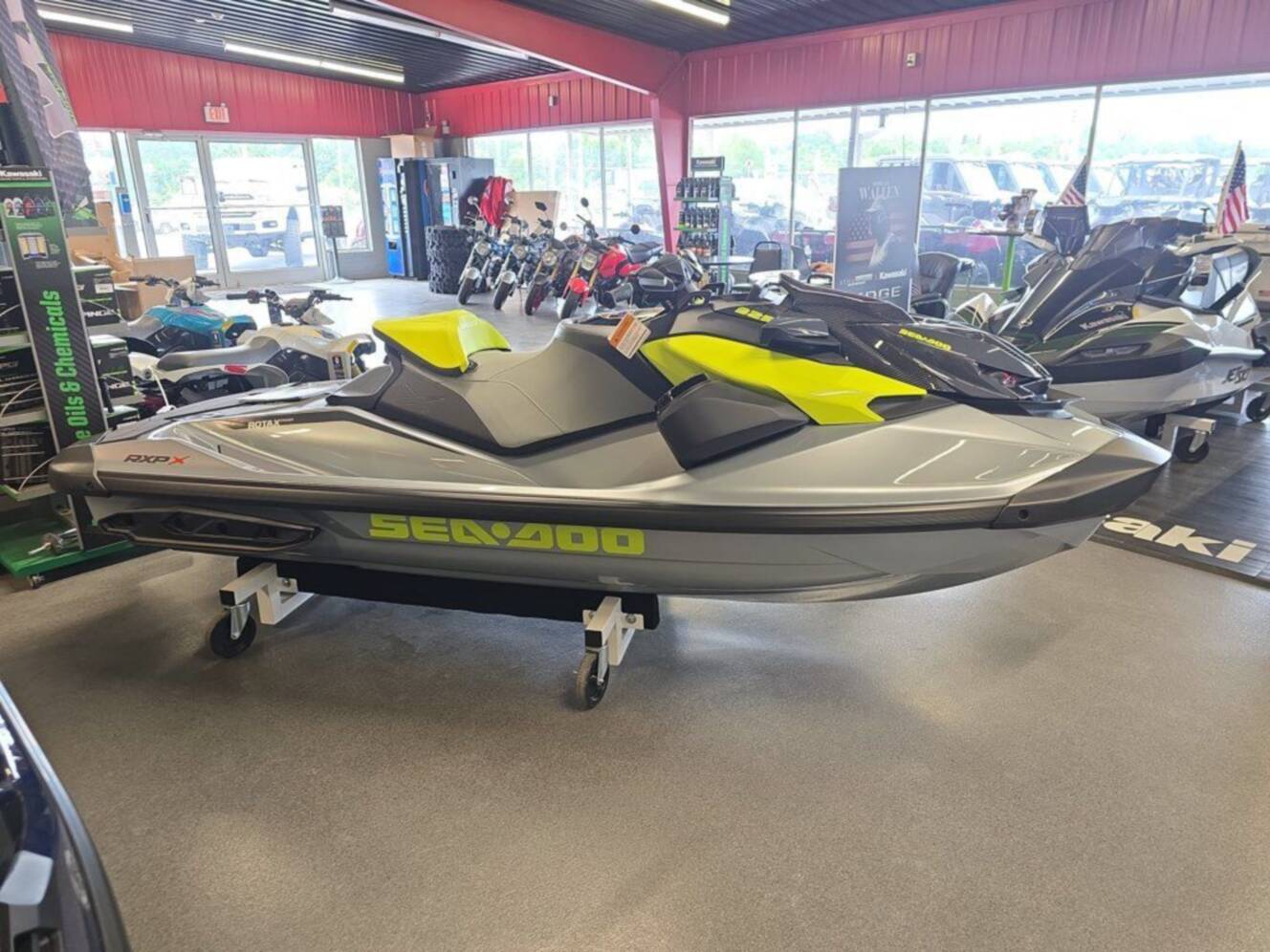 A photo of this 2026 Sea-Doo RXP-X 325 Tech, BRP Premium A, iBR Ice Metal / Manta