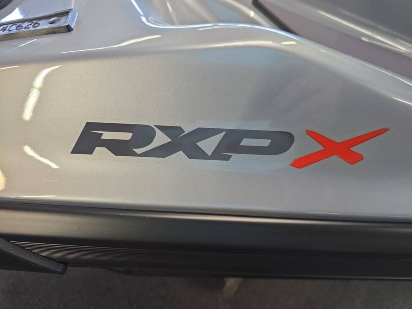 A photo of this 2026 Sea-Doo RXP-X 325 Tech, BRP Premium A, iBR Ice Metal / Manta