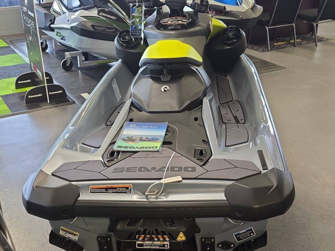 A photo of this 2026 Sea-Doo RXP-X 325 Tech, BRP Premium A, iBR Ice Metal / Manta