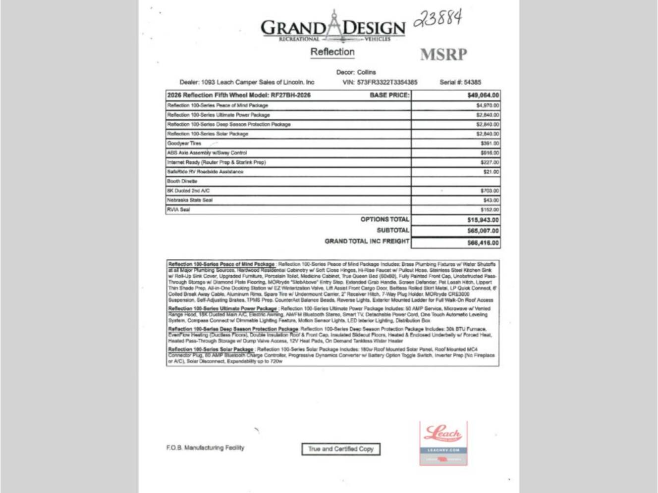 A photo of this 2026 Grand Design Reflection 100 Series 27BH