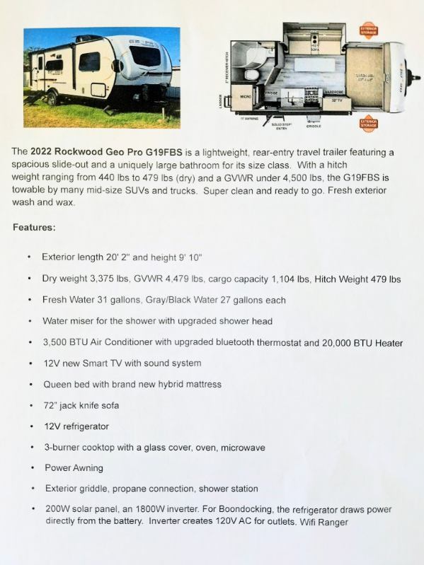 2022 Forest River ROCKWOOD GEO PRO G19FBS in san angelo TX