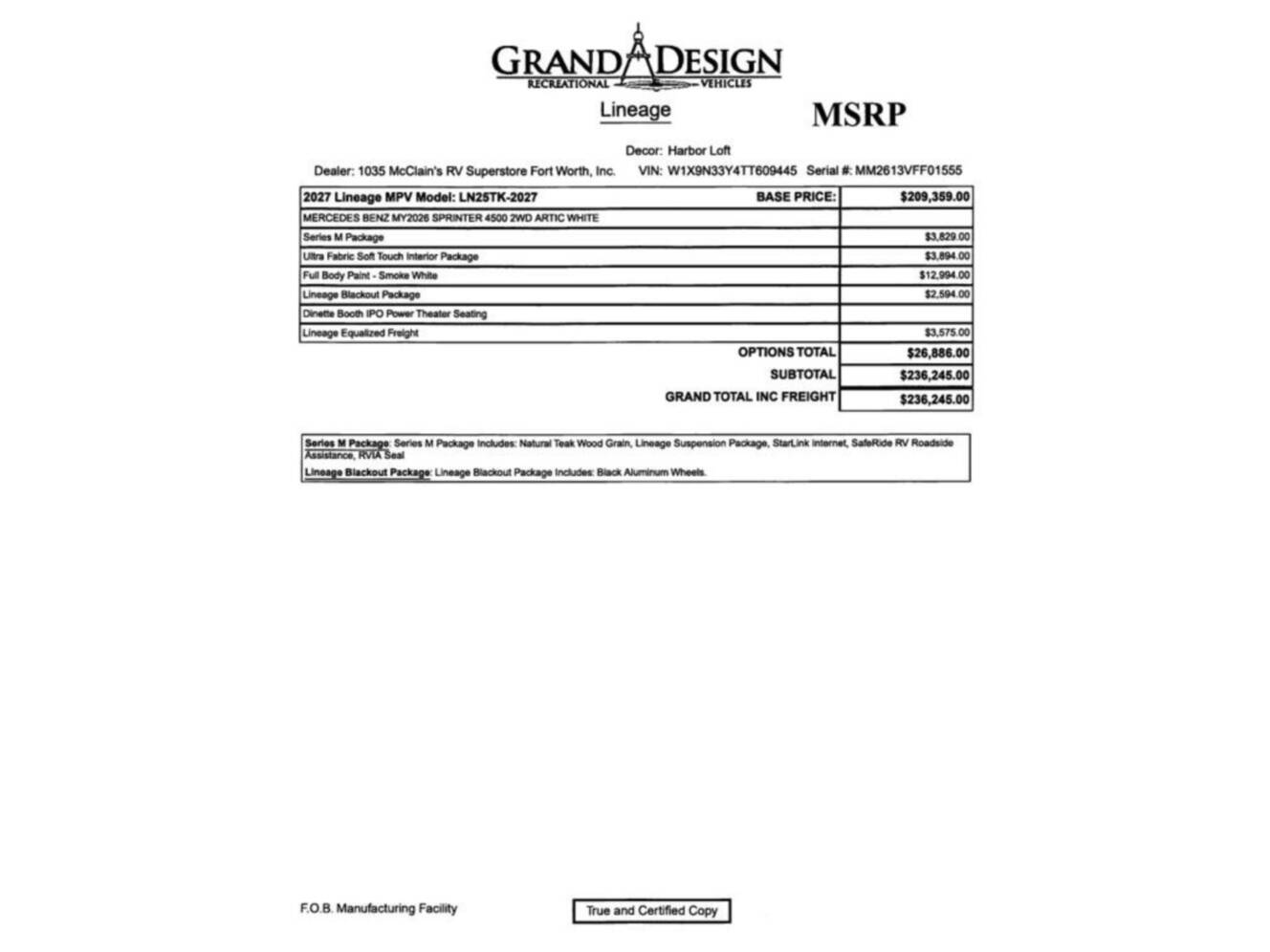 A photo of this 2027 Grand Design Lineage Series M 25TK