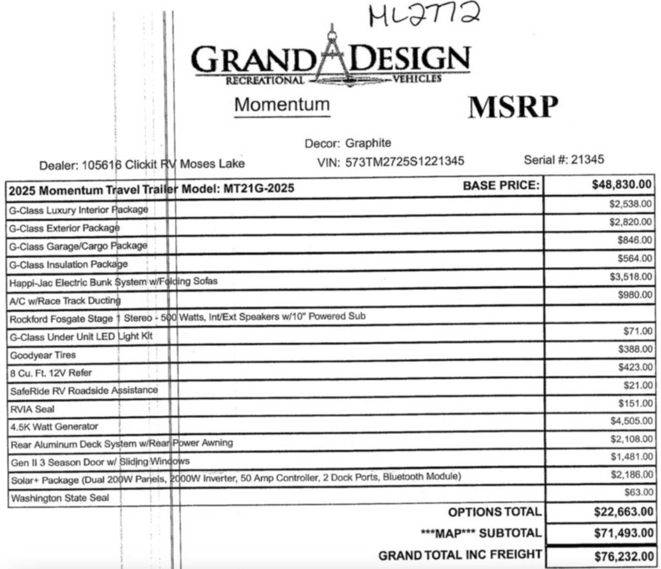 A photo of this 2025 Grand Design Momentum G Class TT 21G