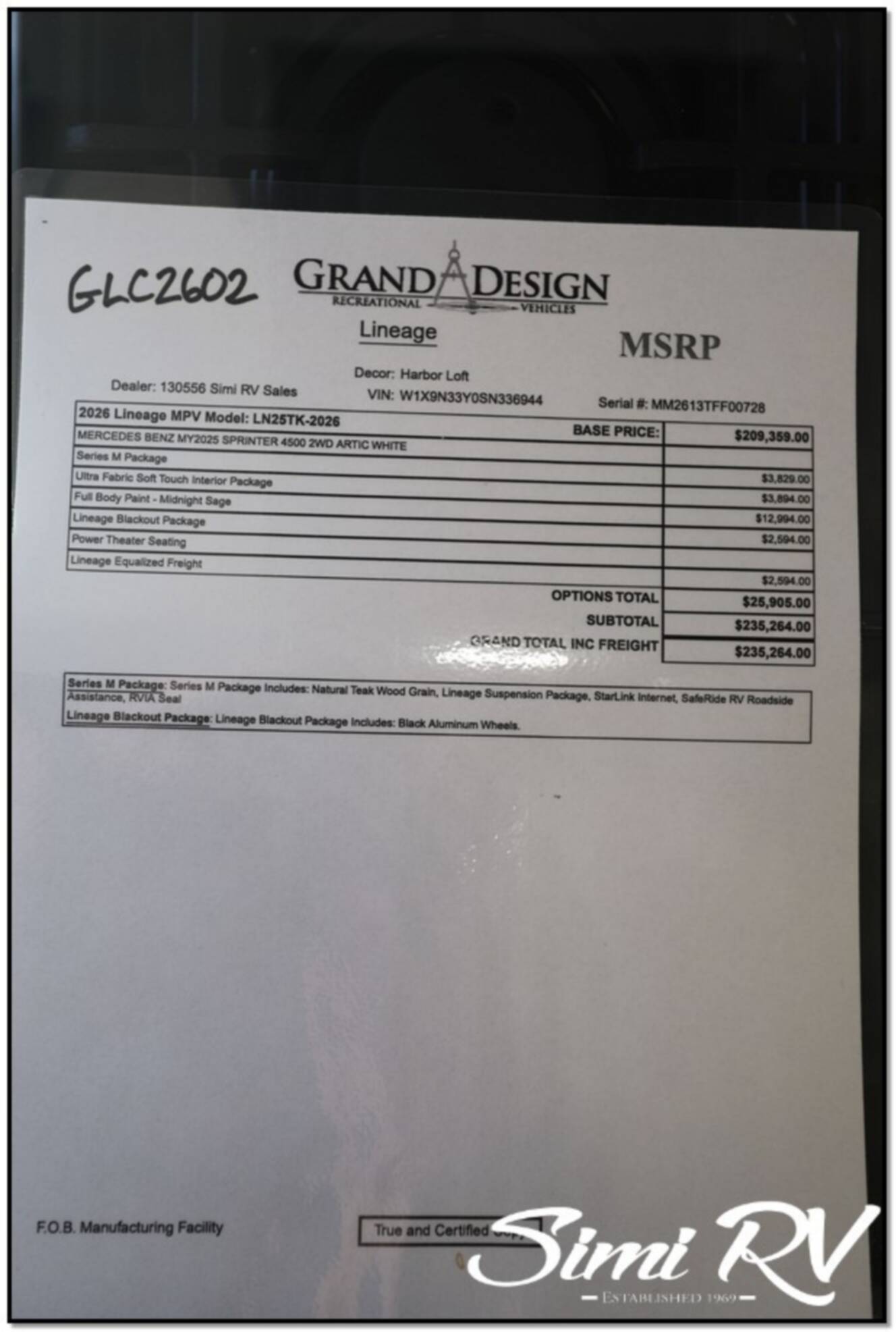 A photo of this 2026 Grand Design Lineage Series M 25TK