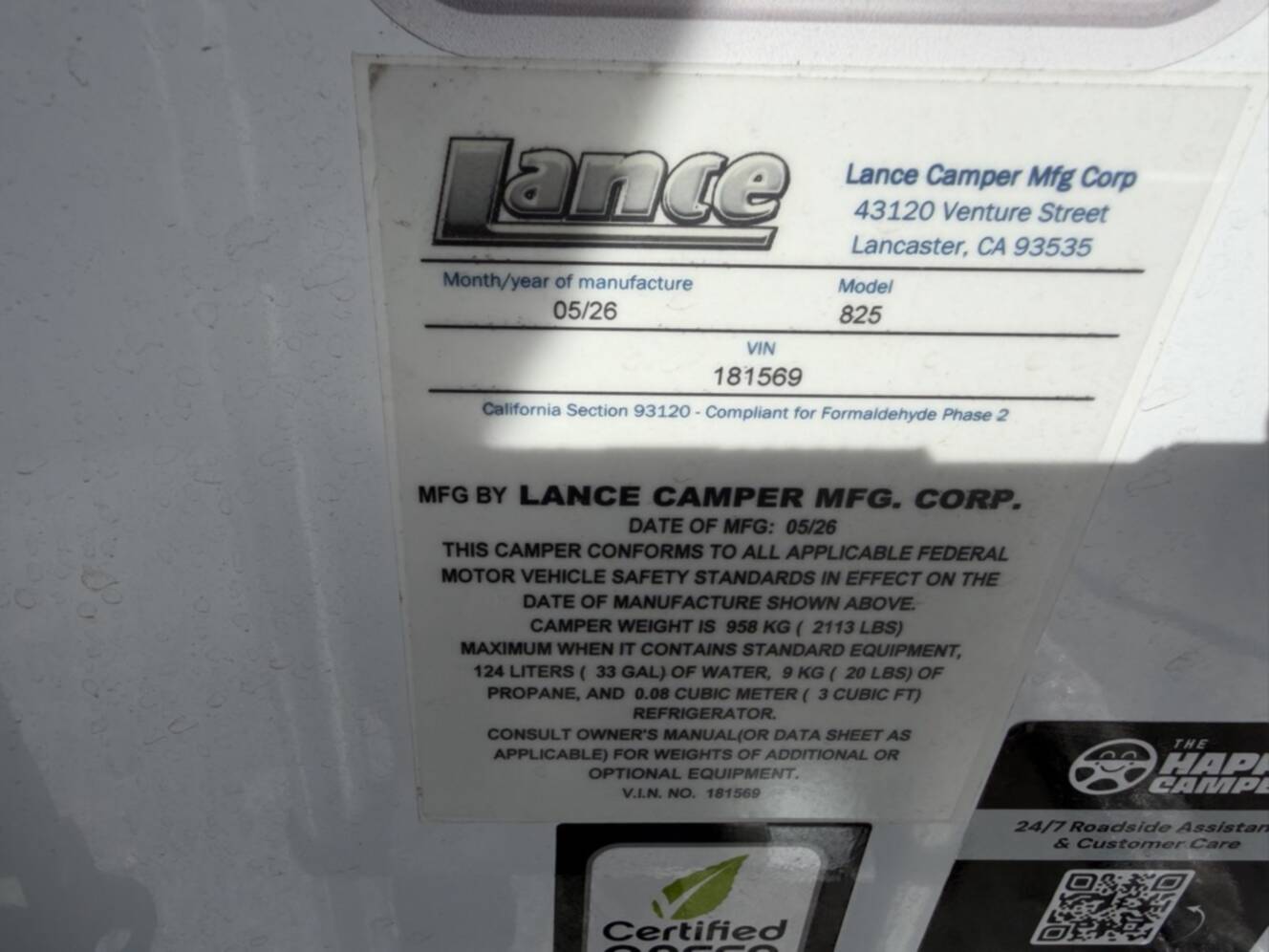 A photo of this 2027 Lance LANCE 825