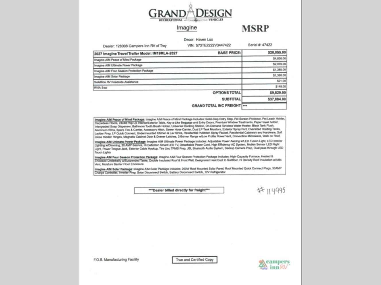 A photo of this 2027 Grand Design Imagine AIM 19MLA