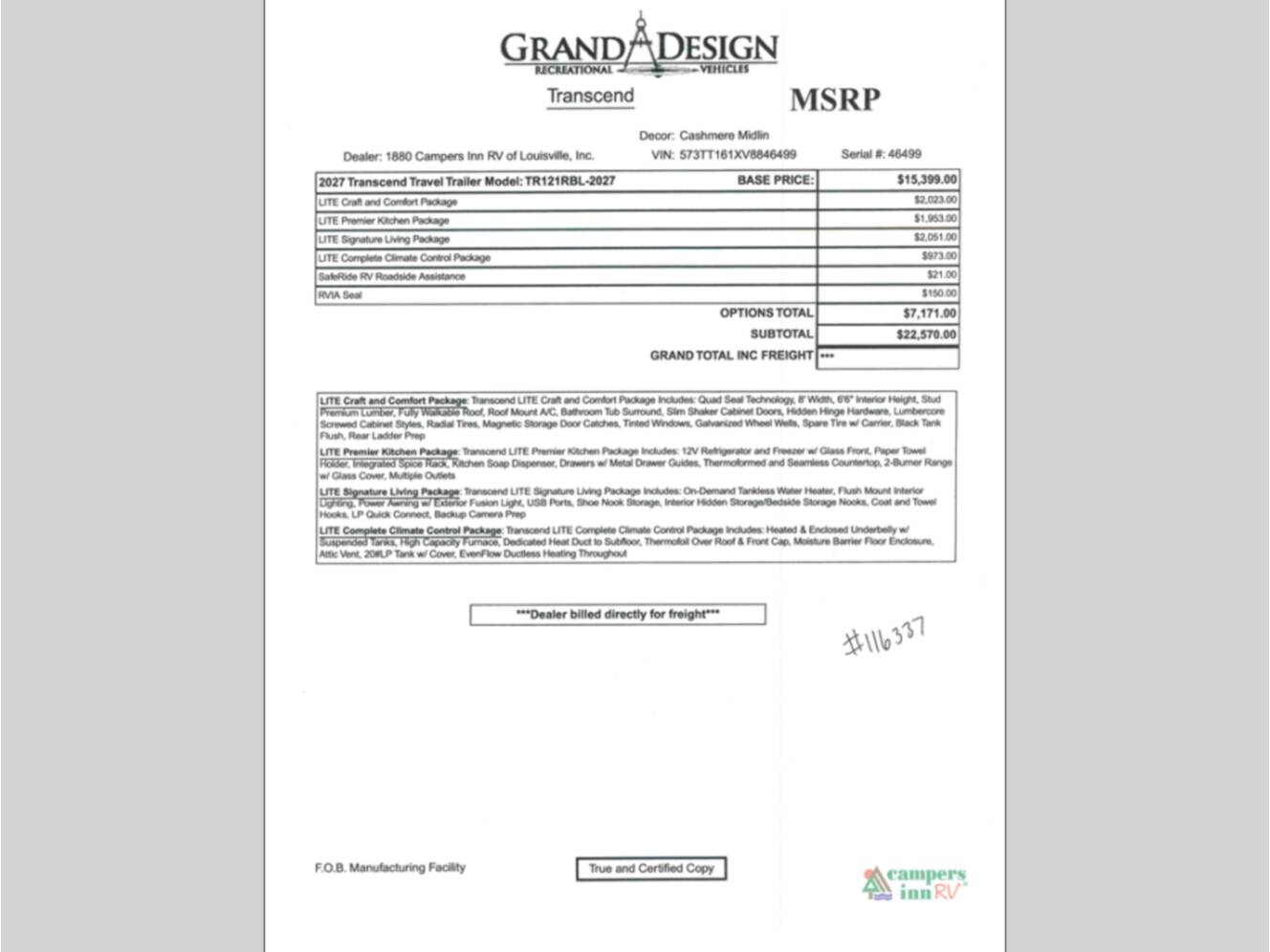 A photo of this 2027 Grand Design Transcend Lite 121RBL