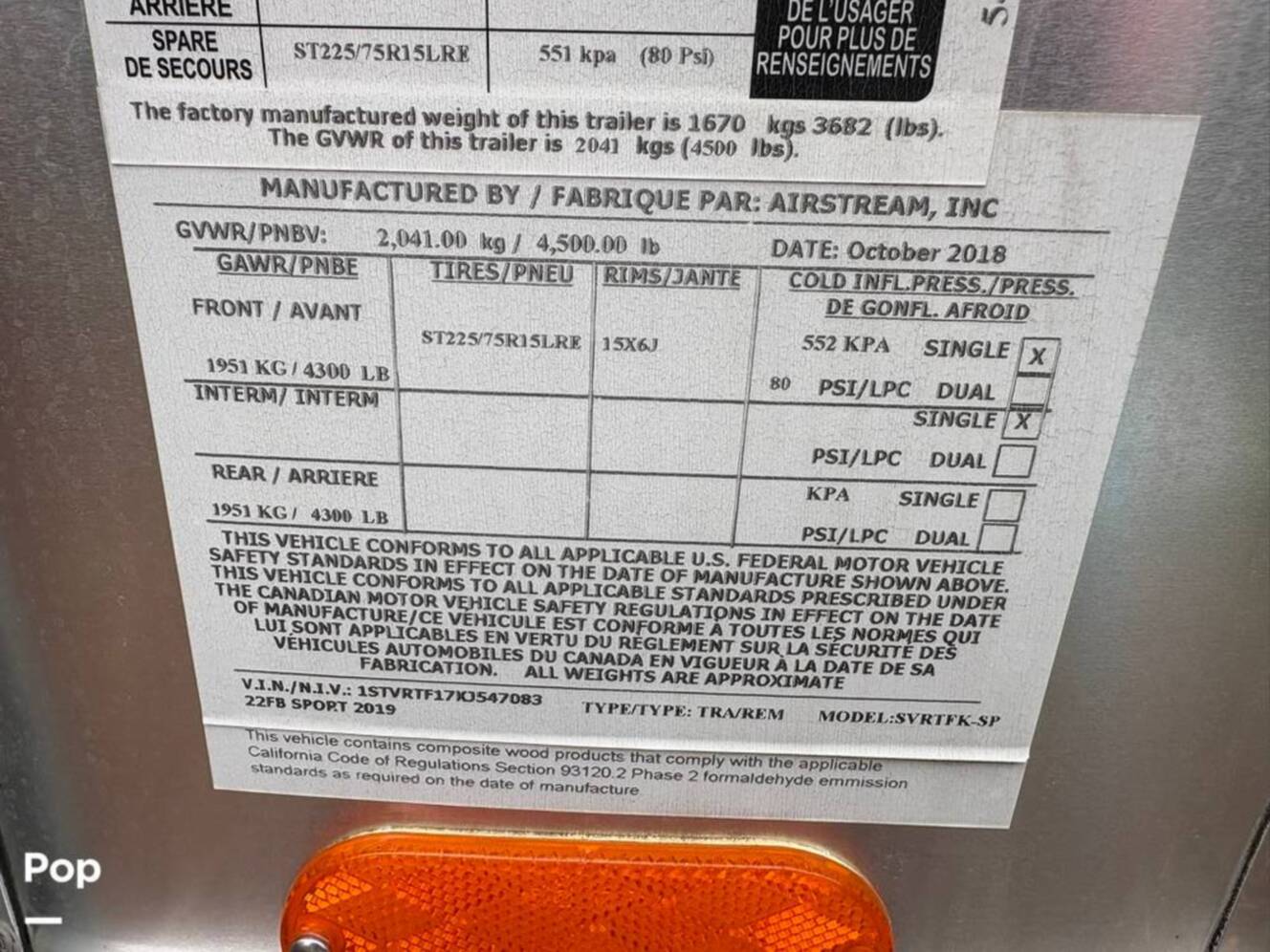 A photo of this 2019 Airstream Sport Bambi 22FB