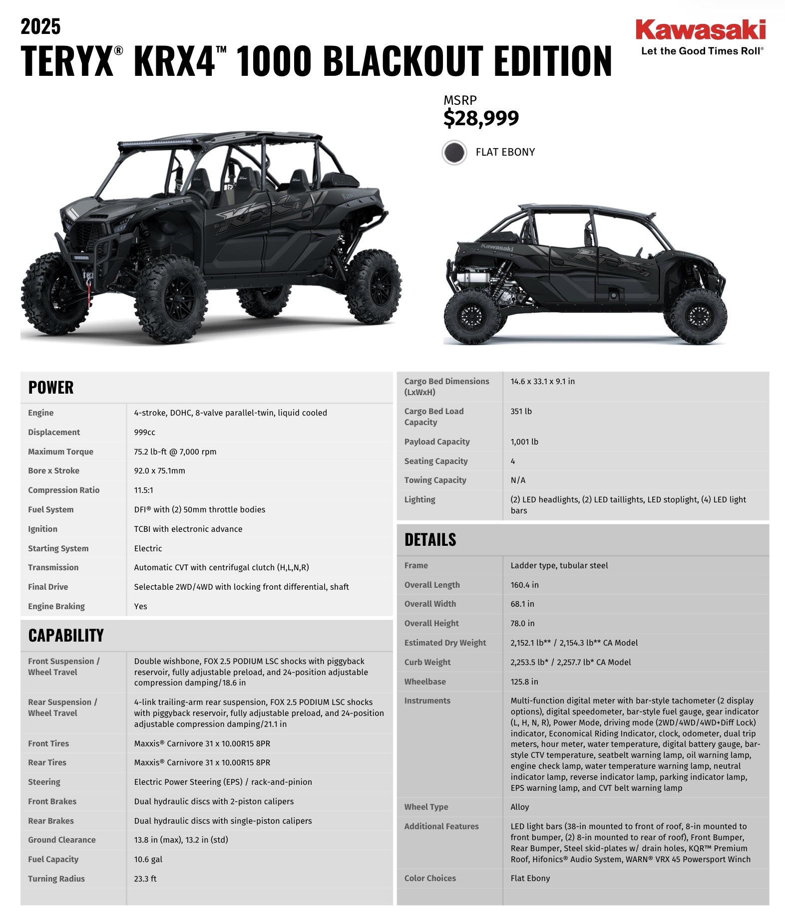 2025 Kawasaki TERYX KRX4 1000 BLACKOUT EDITION Recreation/Utility ATV