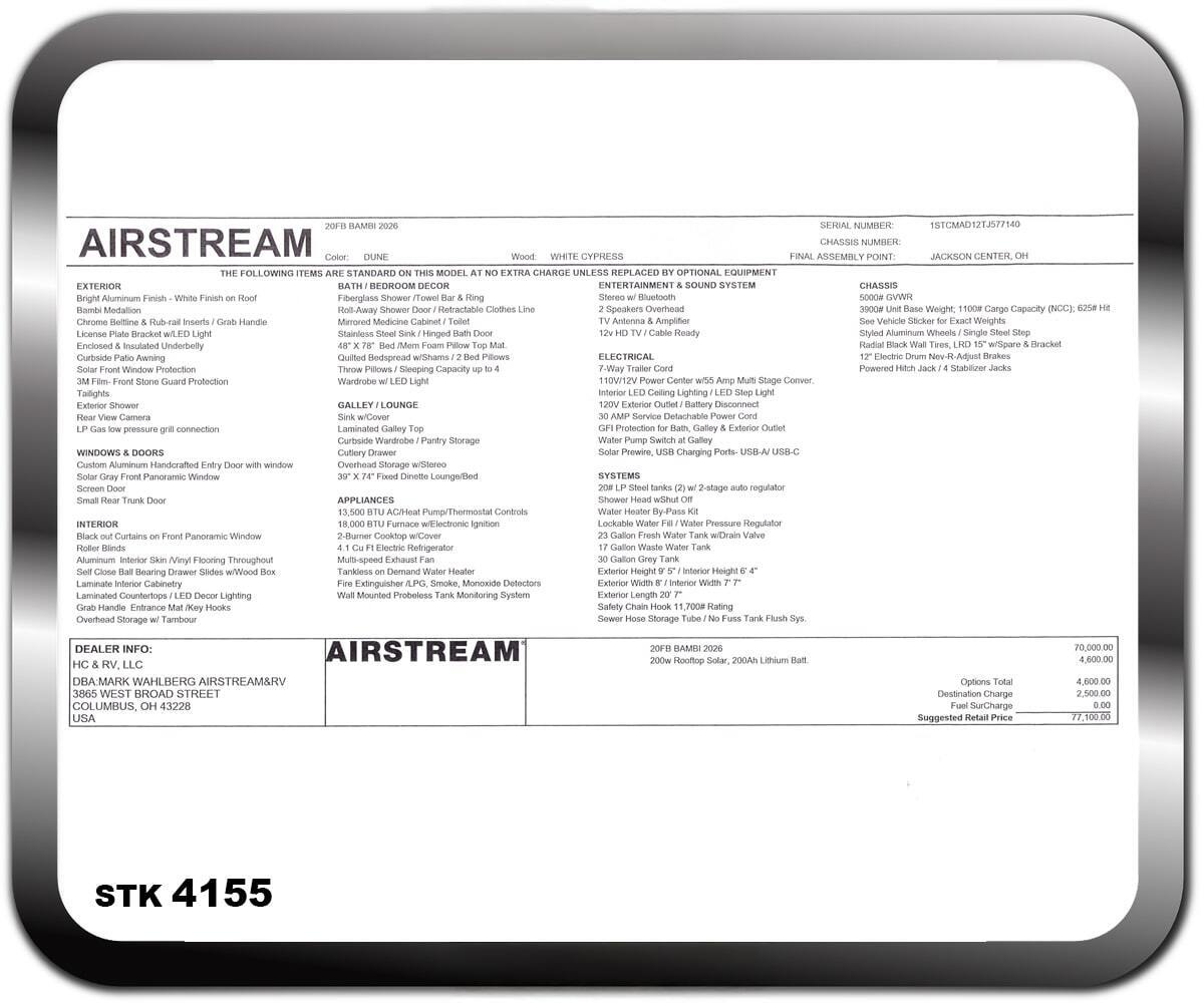 2026 Airstream Bambi 20FB in columbus OH