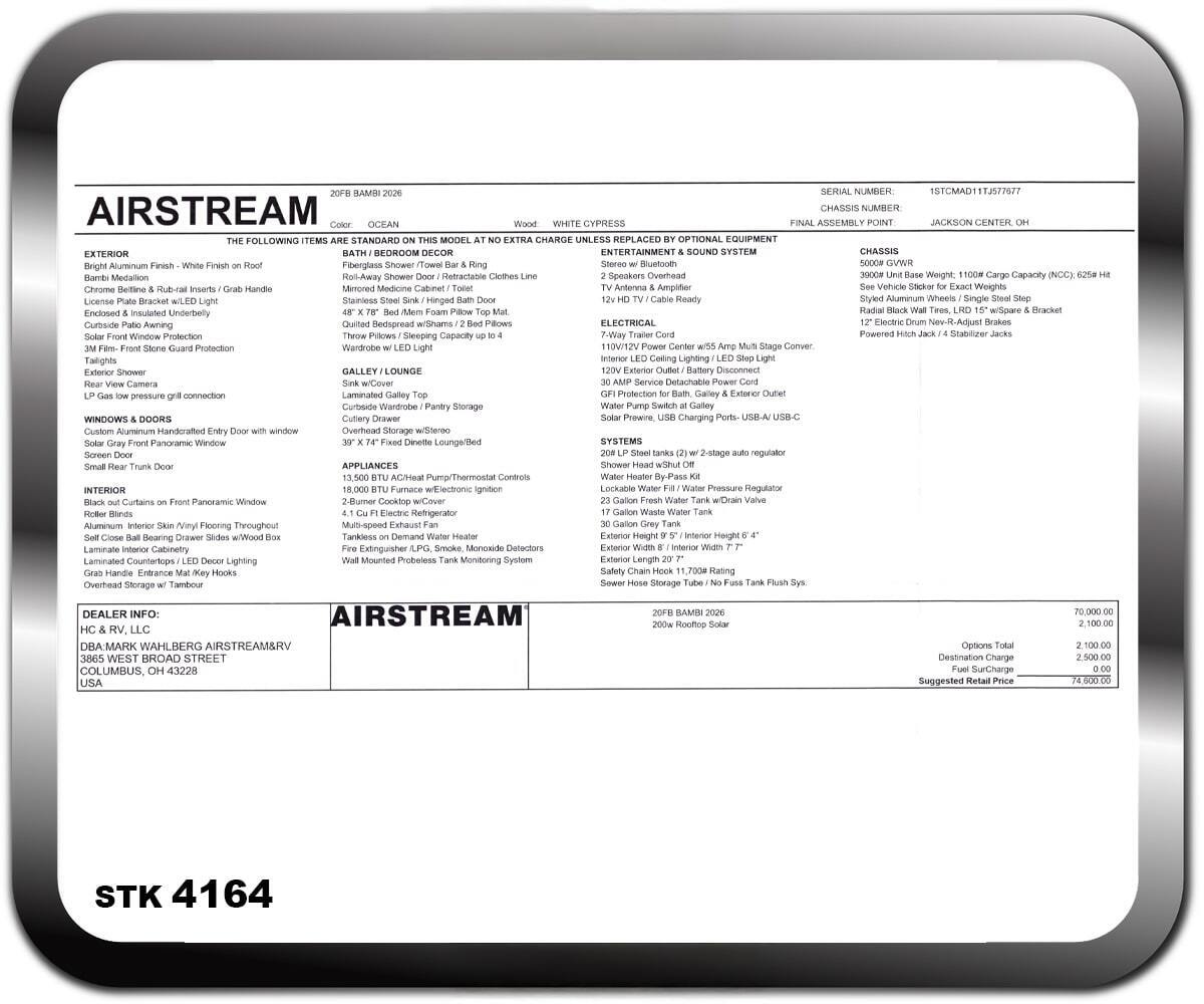 2026 Airstream Bambi 20FB in columbus OH