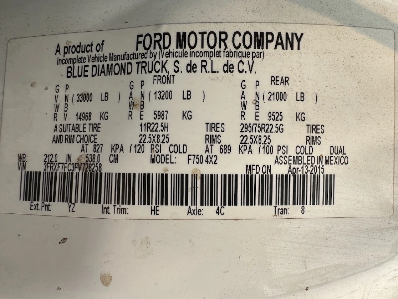 2015 FORD F750