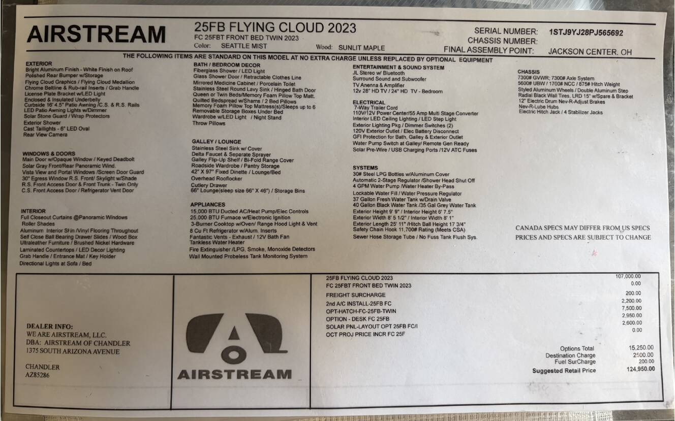 A photo of this 2023 Airstream FLYING CLOUD 25FB TWIN