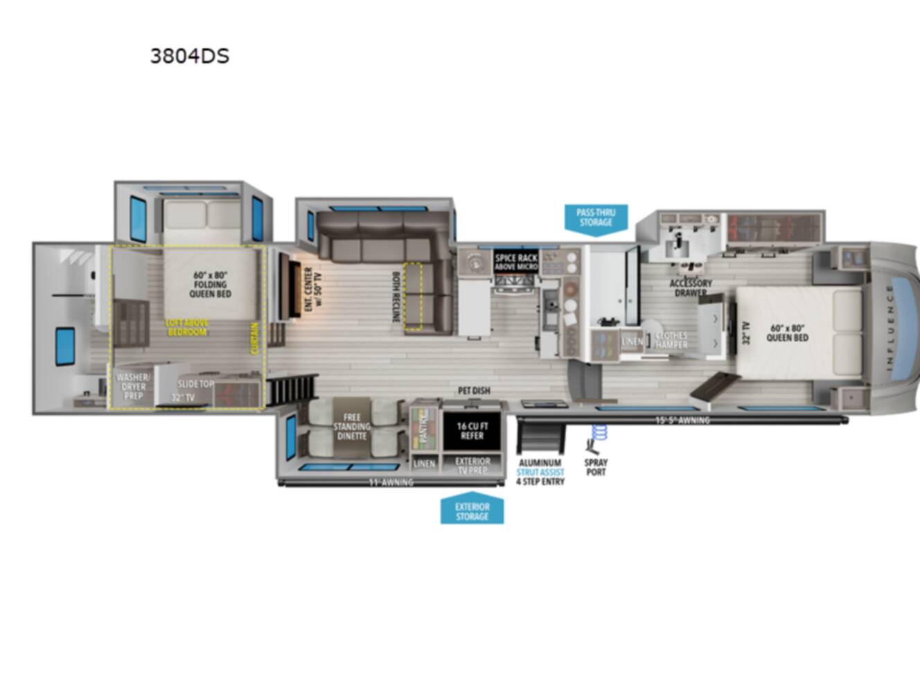 A photo of this 2026 Grand Design Influence 3804DS