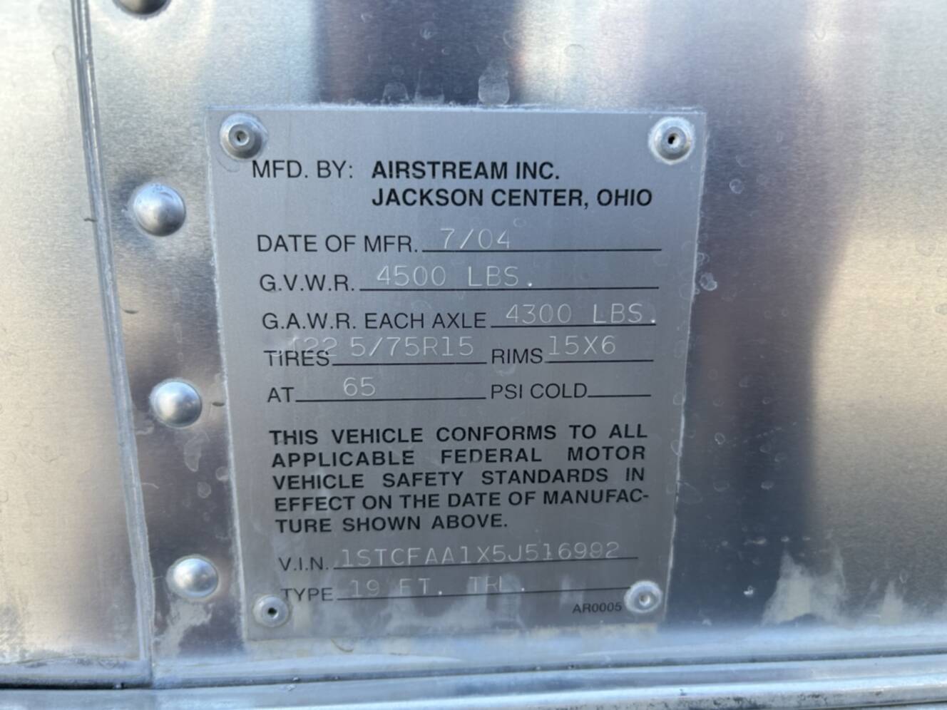 A photo of this 2005 Airstream Airstream Bambi International 19'