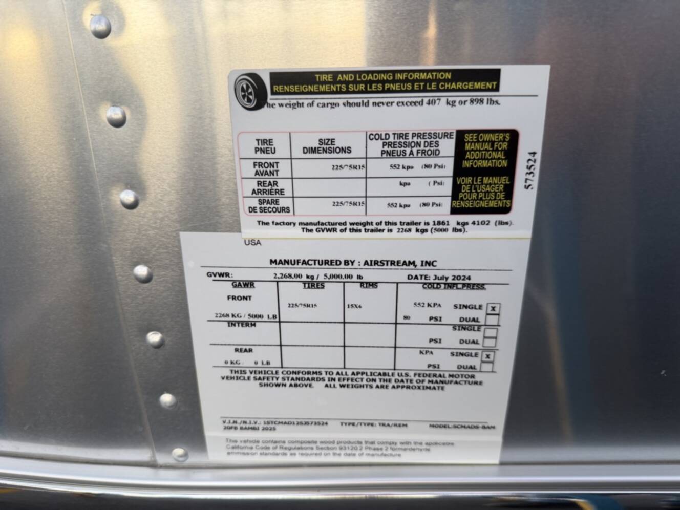 A photo of this 2025 Airstream BAMBI 20FB