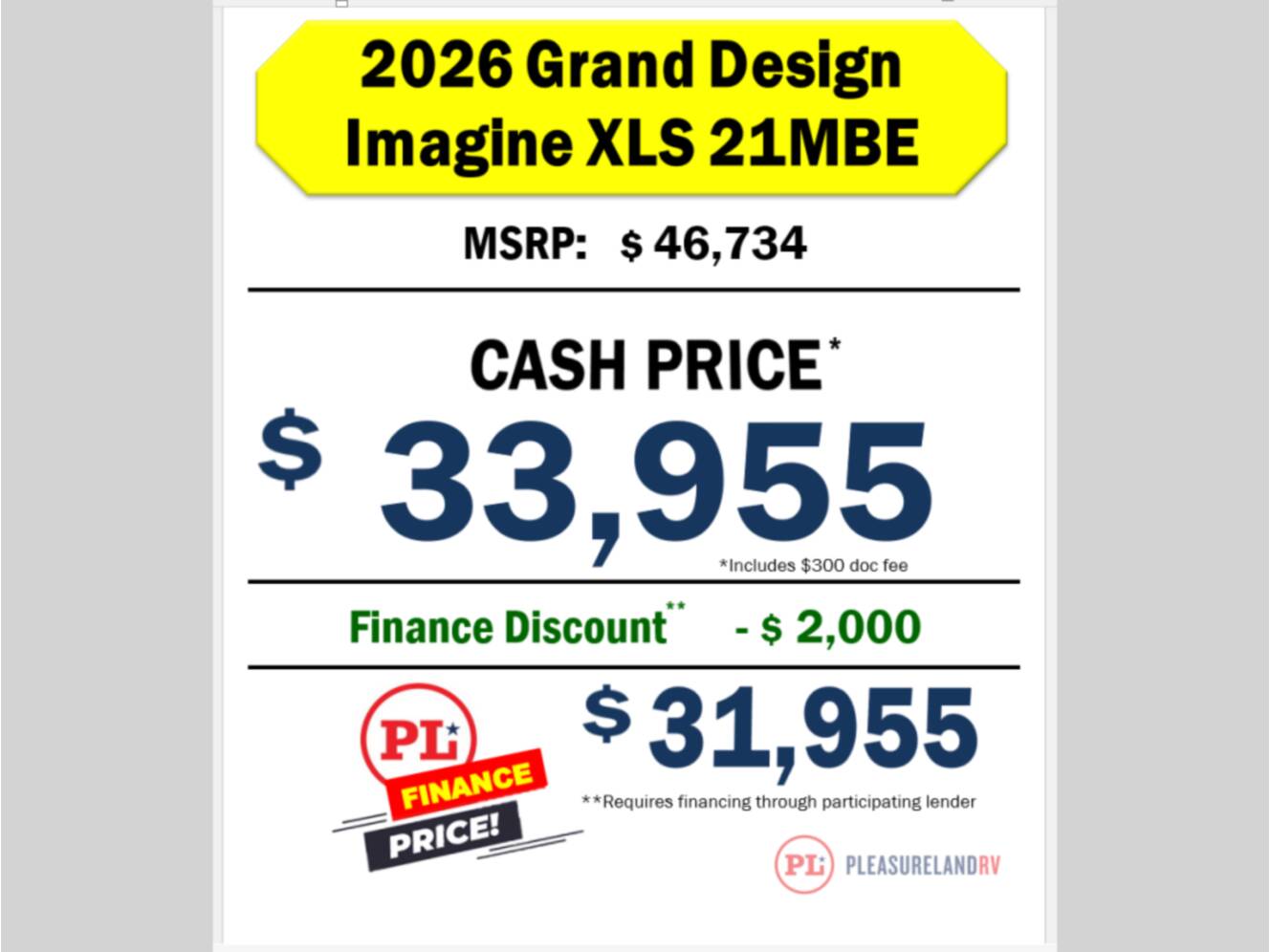 A photo of this 2026 Grand Design Imagine XLS 21MBE