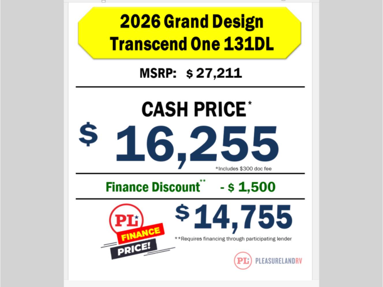 A photo of this 2026 Grand Design Transcend One 131DL