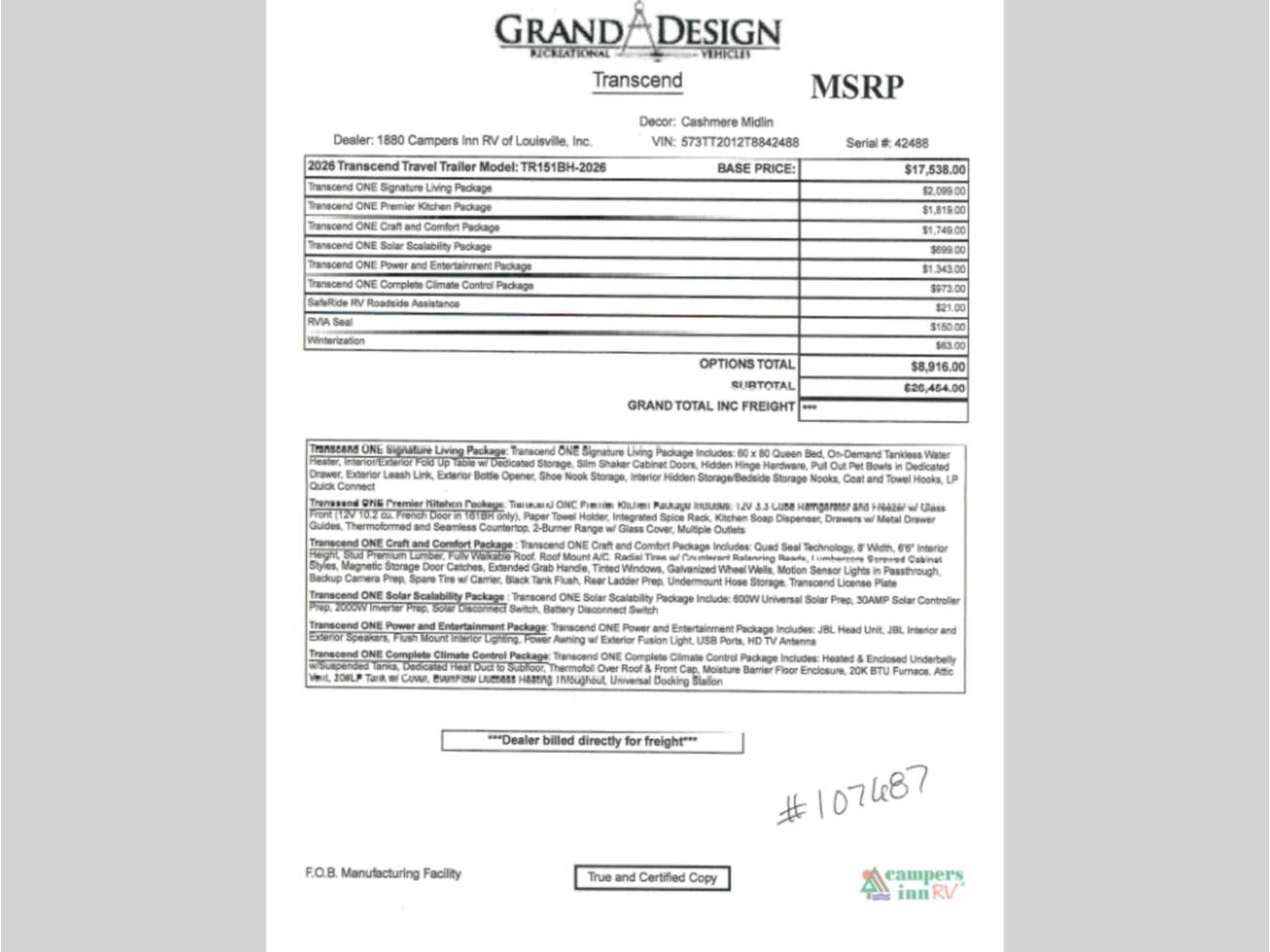 A photo of this 2026 Grand Design Transcend One 151BH