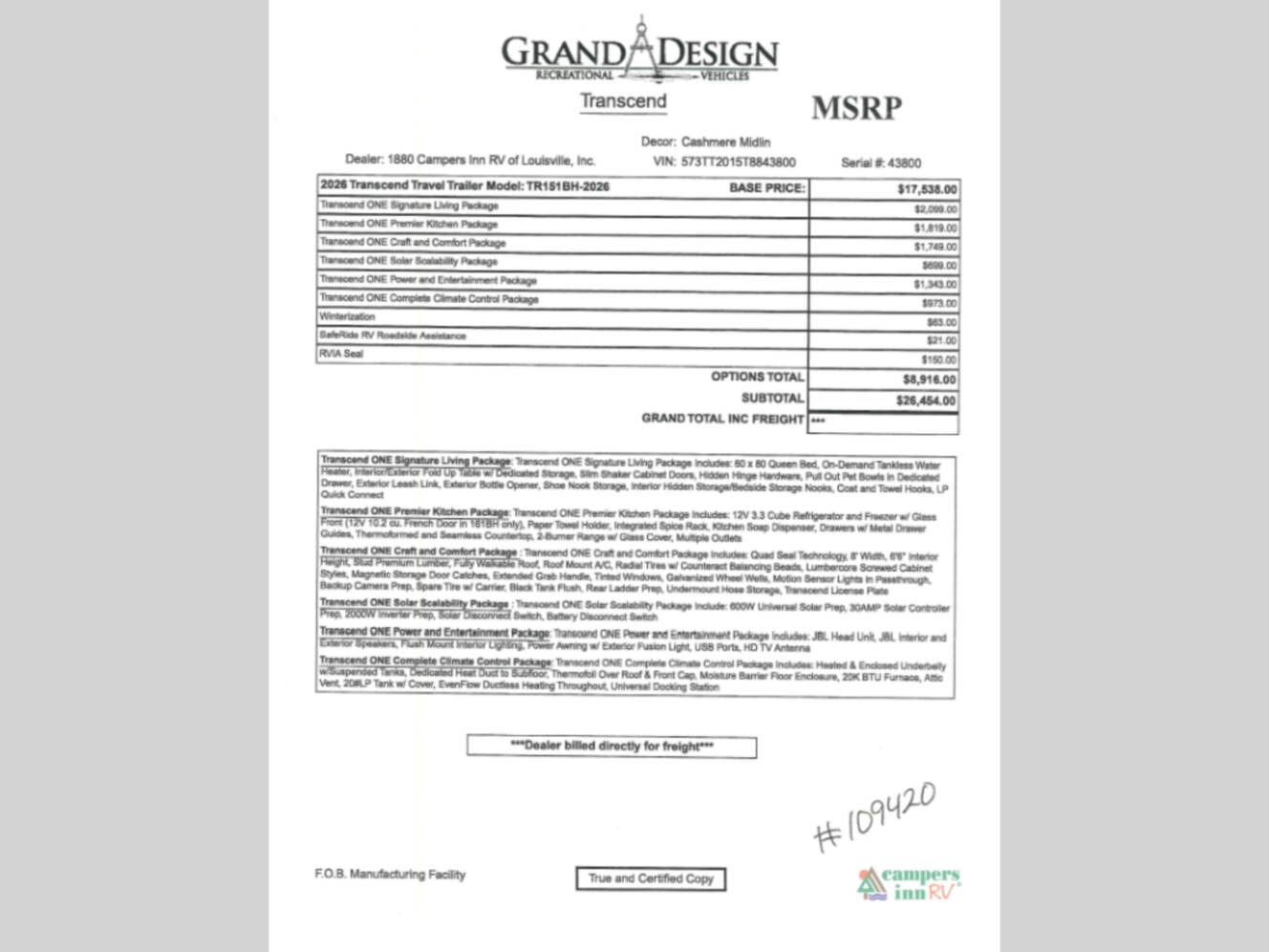 A photo of this 2026 Grand Design Transcend One 151BH