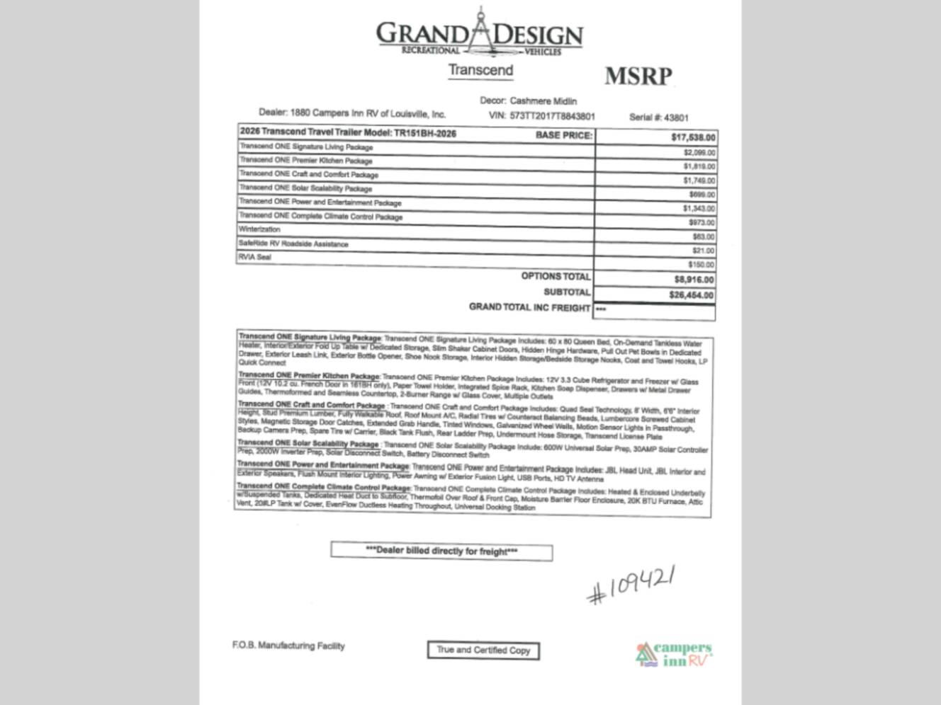 A photo of this 2026 Grand Design Transcend One 151BH