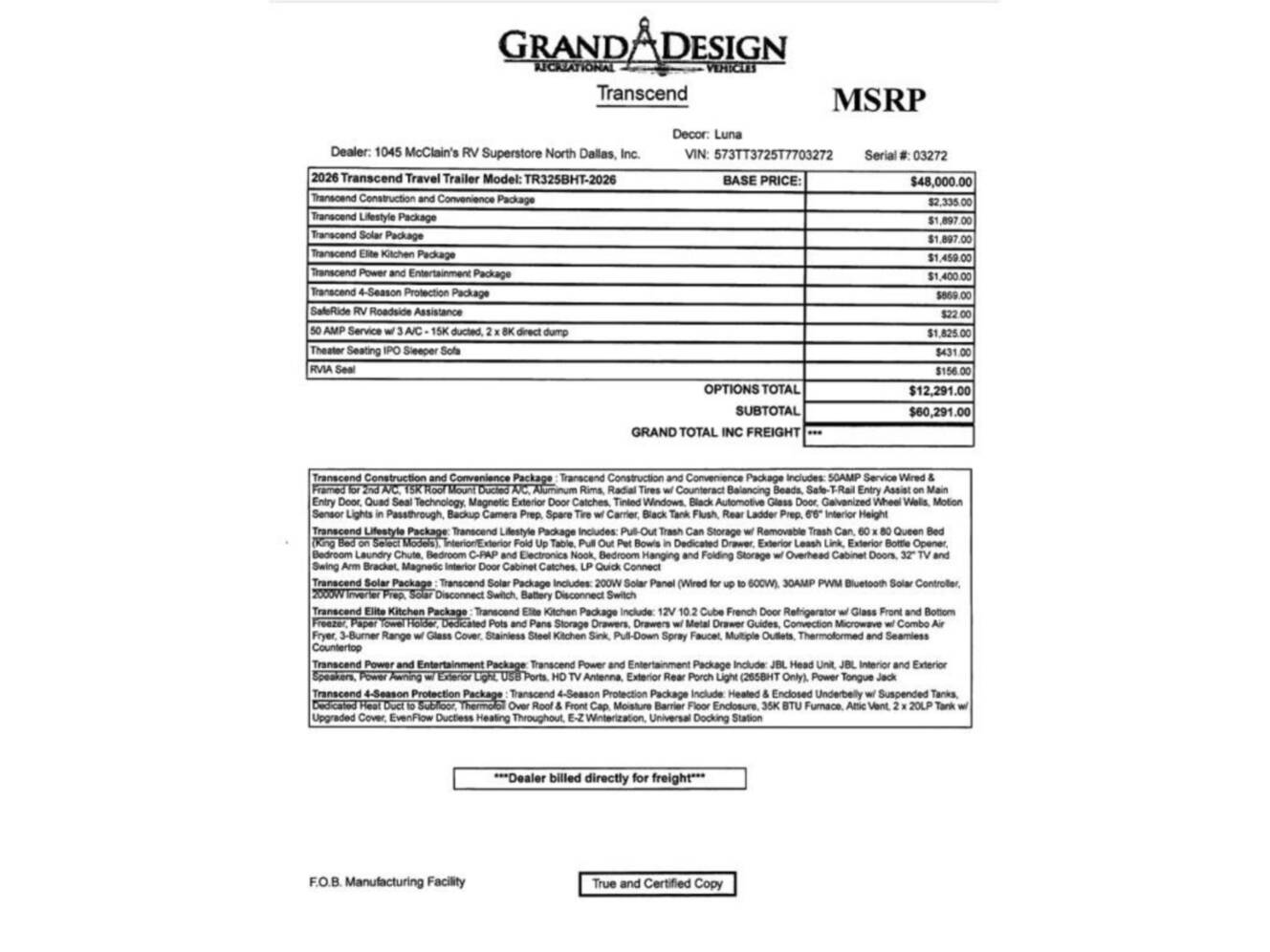 A photo of this 2026 Grand Design Transcend 325BHT