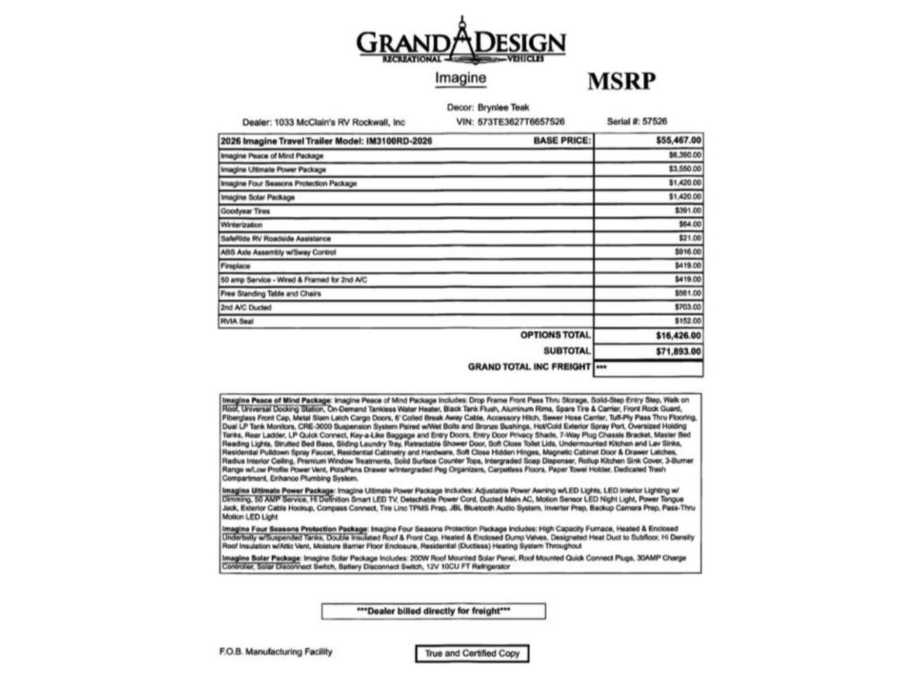 A photo of this 2026 Grand Design Imagine 3100RD