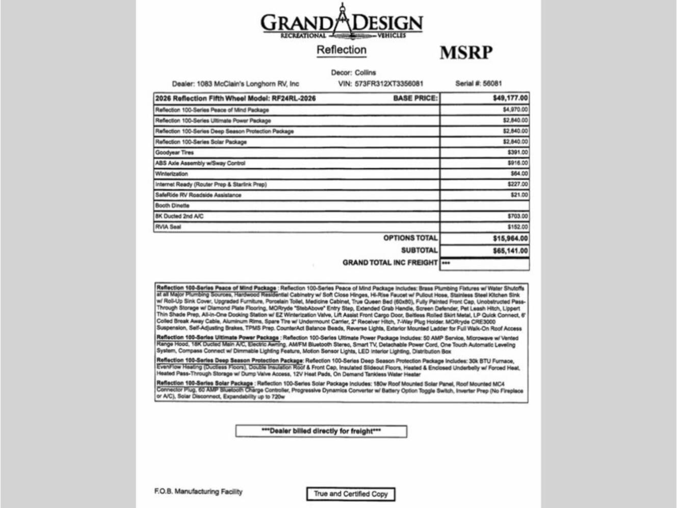 A photo of this 2026 Grand Design Reflection 100 Series 24RL