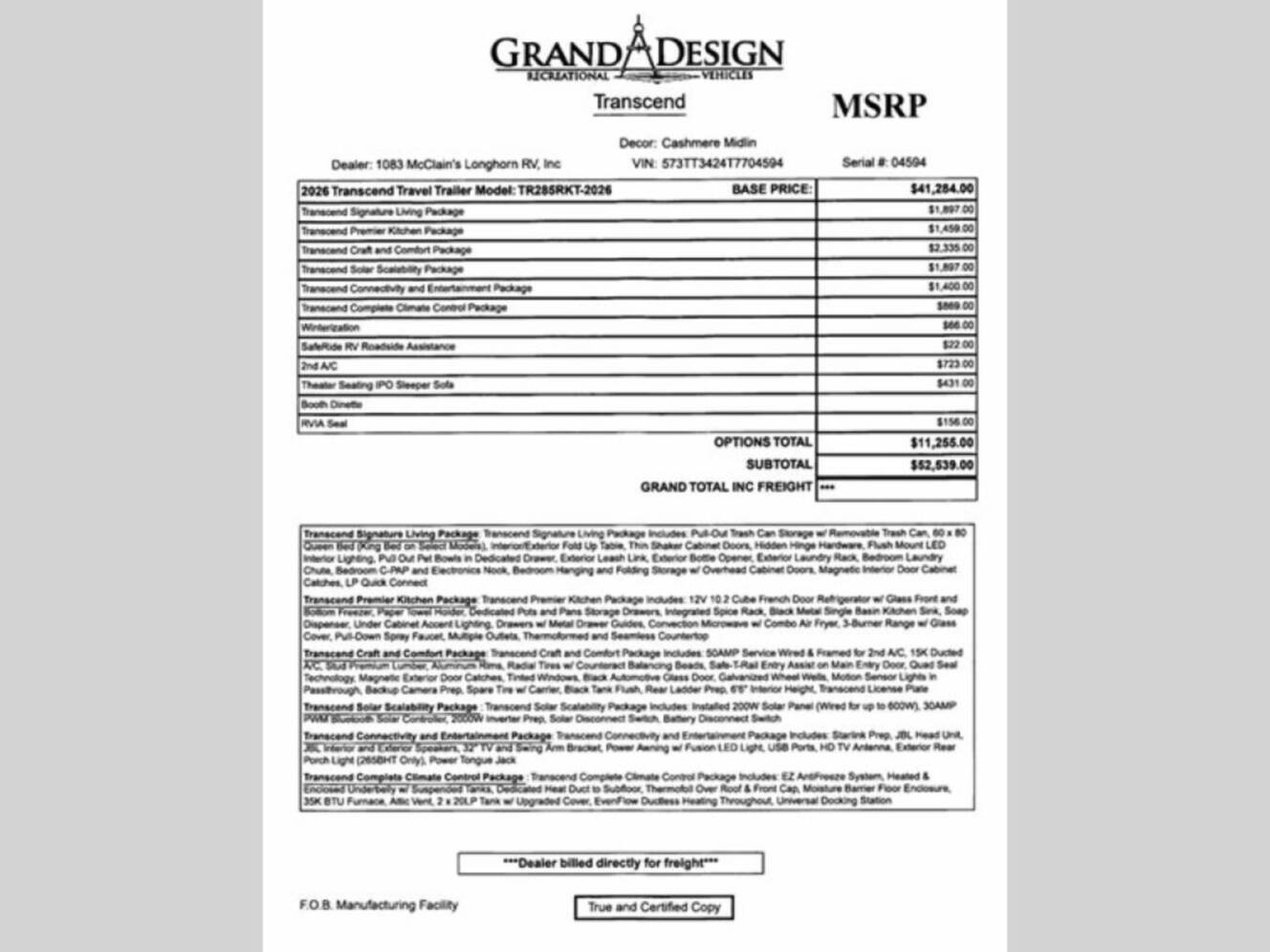 A photo of this 2026 Grand Design Transcend 285RKT